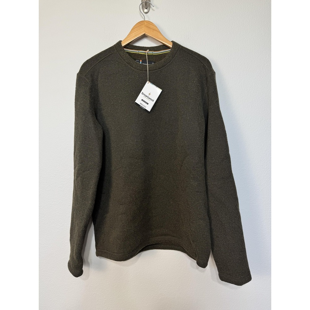 Smartwool Hudson Trail Crewneck Sweater‎ Mens Large Olive Green Wool Blend